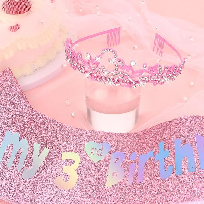YARIEW Birthday Decorations Glitter Sash and Crown Kit Sparkle Birthday Tiara Crown and Sash Party Outfit Accessory