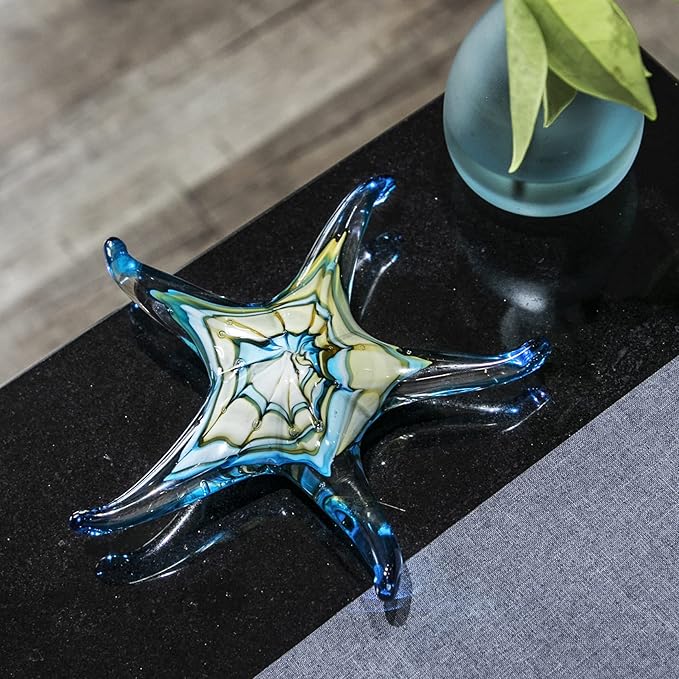 QFkris 7.5" Glass Starfish Figurine Collectibles Hand Blown Art Glass Sea Animals Marine Life Sculpture Home Decor Murano for Women