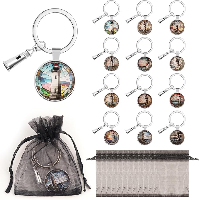 12 Pack 3D Glass Stained Glass Keychain, Car Key Ring Pendant Key Chains for Handbag Bag, Earphone Case Decoration