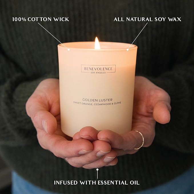 Orange, Cedarwood & Clove – Benevolence LA Scented Candle for Home | 8oz, 45-Hour Burn | Natural Soy Wax, Cotton Wick | Malibu Sands Collection, Gift for Women & Men