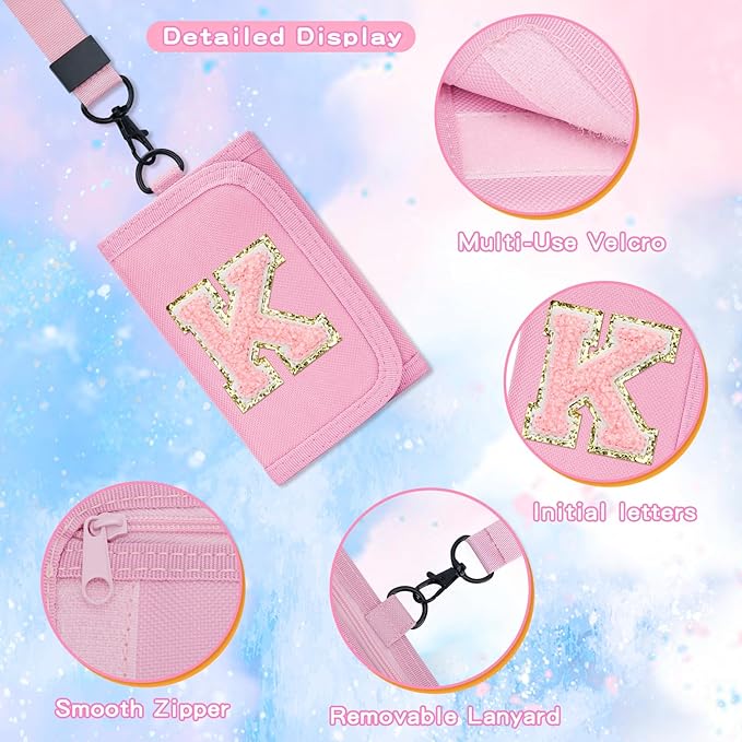 Gifts for Girls 3 4 5 6 7 8 9 10 11 12 Years Old Kids Wallet Cute Initial Coin Purse Toddler Wallet with Magic Sticker (Pink, K)