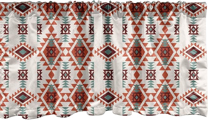 Ambesonne Southwestern Window Valance Pack of 2, Folkloric Aztec Triangle Ornament Tribe and Culture, Rod Pocket Curtain Valances for Kitchen Bedroom, 54" X 18", Brown Seafoam