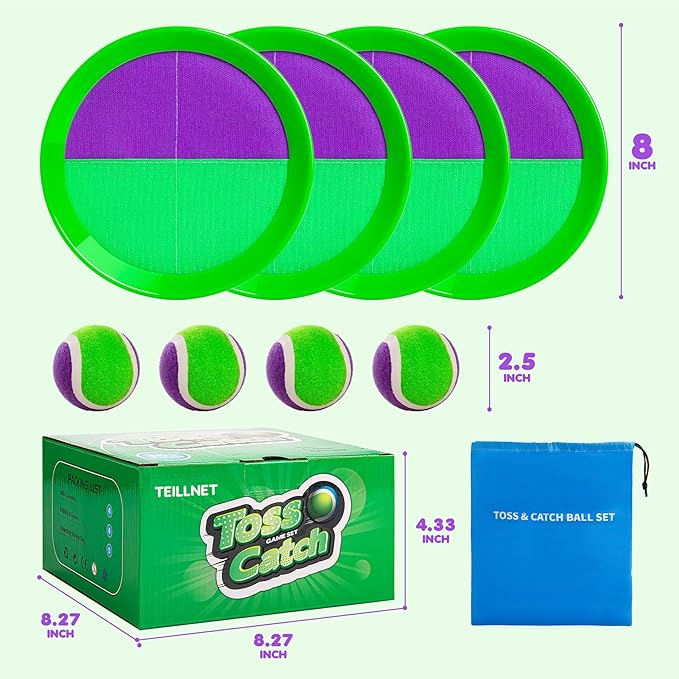 Toss and Catch Ball Set Upgraded - Kids Toys Stocking Stuffers for Family Games - Water-Resistant Great for Beach Pool Yard - Christmas Toys Gift for Boys Girls Teens 3 4 5 6 7 8 9 10 11 12+ Years