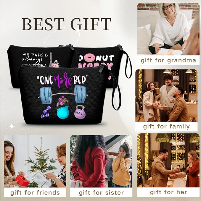 Workout Gym Exercise Gifts for Fitness Lovers Women Female Friends Sister Friend Female, Small Black Makeup Cosmetic Bag