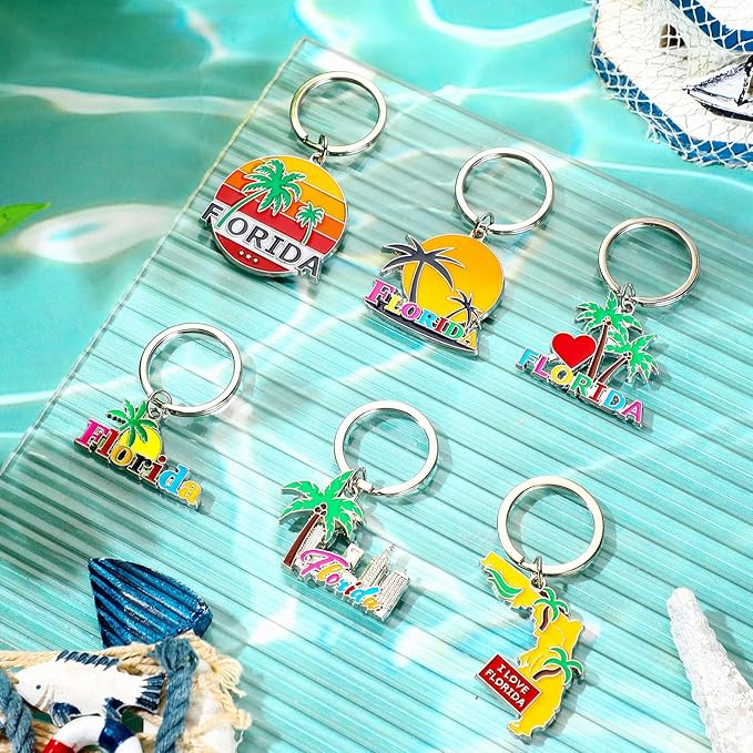 Landical 6 Sets Florida Souvenir Gifts Include 6 Pcs Florida Cosmetic Bag and 6 Pcs Metal Keychain for Women Traveler Christmas Party Gifts