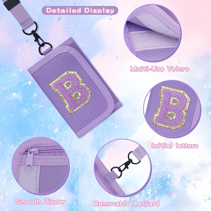 Gifts for Girls 3 4 5 6 7 8 9 10 11 12 Years Old Kids Wallet Cute Initial Coin Purse Toddler Wallet with Magic Sticker (Purple, B)