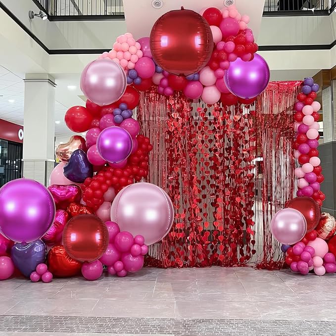15PCS Red Pink Round Foil Balloons, 22" 15" 10" Large 4D Ball Balloons Red Hot Pearl Pink Metallic Mirror Balloon for Valentines Day Wedding Women Girls Birthday Party Supplies