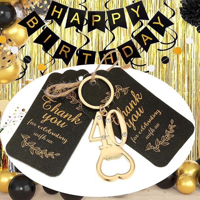 24 pcs 40th Gold Keychain Bottle Opener 40 Birthday Party Favors for Guests,40th Beer Bottle Opener Favors Bulk for Birthday Anniversary Souvenirs Party Decor Supplies (Gold 40th)