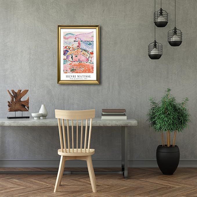 Wieco Art Large Framed Wall Art View of Collioure 1905 by Henri Mattise Abstract Colorful Art Matisse Posters Canvas Prints for Wall and Home Office Decorations Bronze Gold Frame