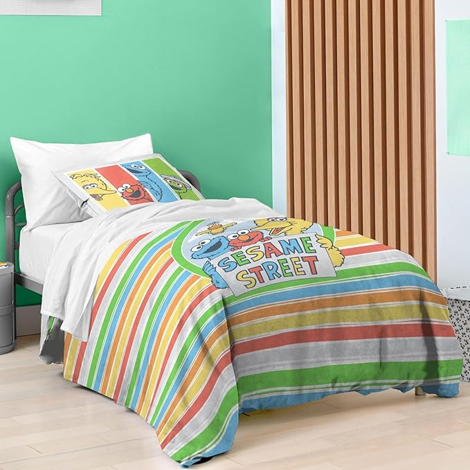Saturday Park Sesame Street Full/Queen Duvet Cover and Sham Set - Elmo and Cookie 3 Piece 100% Organic Cotton Duvet Set - GOTS & Oeko-TEX Certified