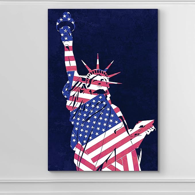 Renditions Gallery Canvas Nationalist Wall Art Home Paintings & Prints Artwork Flag Draped Liberty Statue Patriotic Wall Hanging Decorations for Bedroom Office Kitchen - 24"x32" LT25