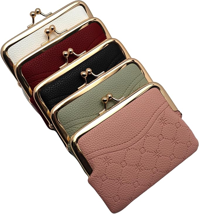 Coin Purse Vintage Bag Lock Wallet Buckle Kiss Lock change purse change holder wallet coin Leather coin wallet(F green)