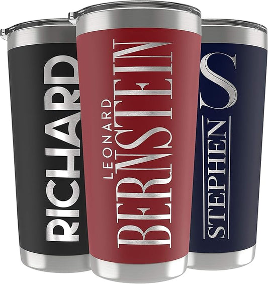 Personalized Gifts For Women - 20 Oz. Custom Tumblers w/Lid, Red - Insulated Travel Coffee Mugs - Optional Straw Set, Stainless Steel Double Wall Coffee Tumbler, Personalized Cups