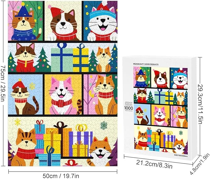 Wooden Puzzle 1000 Pieces Adult - Christmas Dog Cat Puzzle Christmas Puzzles, Holiday Puzzles, Family Toys, Party Games, Jigsaw Puzzle Challenge and Funny