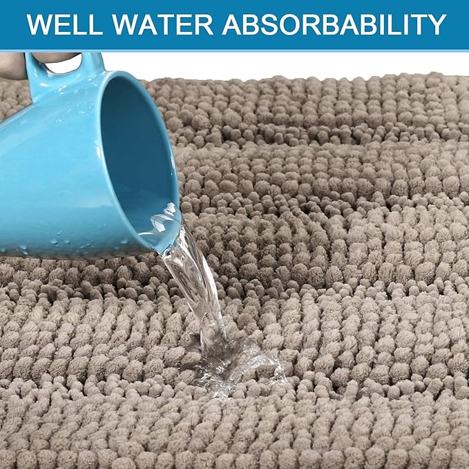 H.VERSAILTEX Bathroom Rugs Bath Rugs for Bathroom Non Slip Bath Mats Extra Thick Chenille Striped Rug 17" x 24" Absorbent Soft Shaggy Washable Dry Fast Bath Mats for Bath Room Floor - Taupe