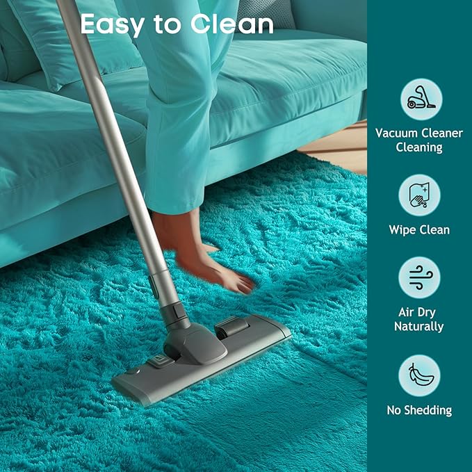 Ophanie Teal Rugs for Living Room Bedroom, 5x8 Fluffy Fuzzy Furry Carpet, Plush Soft Shaggy Bedside Indoor Floor Area Rug for Kids Girls Boys Baby Teen Dorm Nursery Home Decor Aesthetic