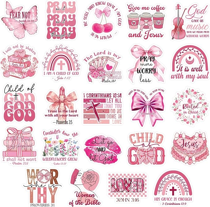 Pink Inspirational Fridge Magnet Stickers - 24 Pcs Pink Bow Refrigerator Magnet Inspirational Bible Christian Refrigerator Stickers for Home Kitchen Office Cruise Door Decor Christian Gifts