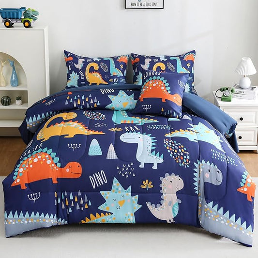 6 Pcs Bed in A Bag Full Comforter Set for Boys Girls, Dinosaur Comforter, Dinosaur Bedding Sets with Sheets for Kids