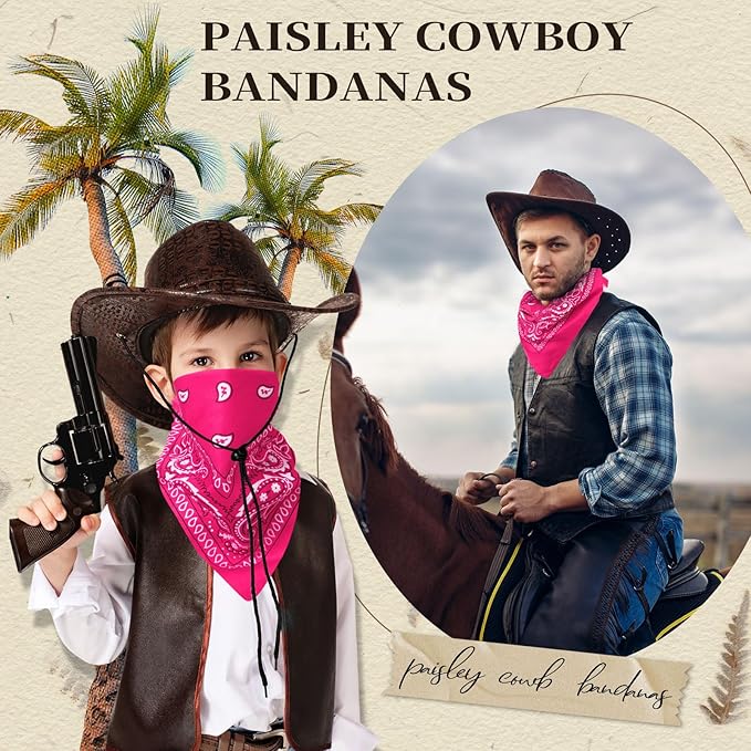 Blulu 6 Pcs Neon Color Cowboy Bandanas for Men Women Assorted Paisley Pattern Handkerchiefs 22 x 22 Inch Kids Headwrap Scarfs