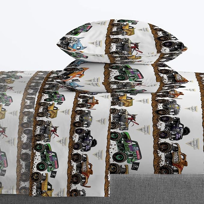 Jay Franco Monster Jam 5 Piece Queen Bed Set - Includes Comforter & Sheet Set - Grave Digger & Megalodon - Super Soft Fade Resistant Microfiber