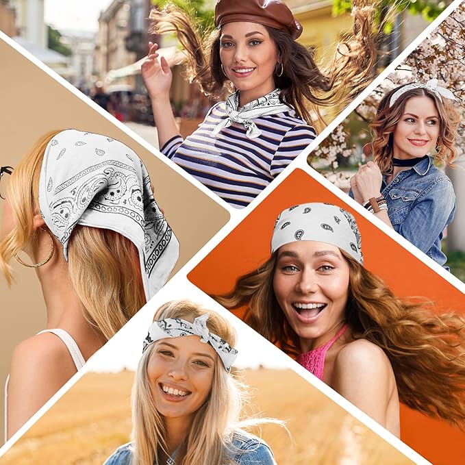 PLULON 30 Pack Bandanas for Men Women, Polyester Novelty Paisley Pattern Bandana Headbands Wristband Neckerchief Cowboy
