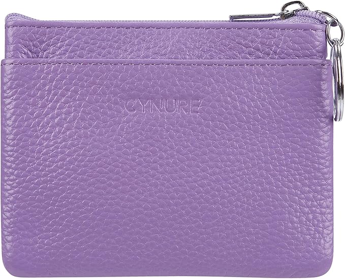 Women's Genuine Leather Coin Purse Mini Pouch Change Wallet with Keychain