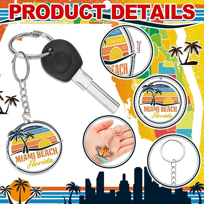 50 Pcs Florida Souvenirs Acrylic Keychain Gifts Bulk United State Keychain Palm Tree Sea Sun Map Travel Souvenirs
