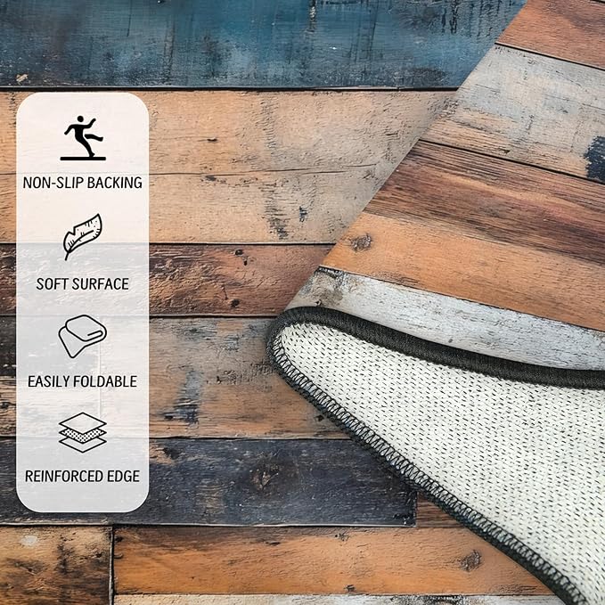 Half Round Door Mat Rural Plank Non Slip Bath Mats Absorbent Front Porch Rugs Shower Mat for Living Room Bedroom Kitchen Bathroom Floor Home Decor