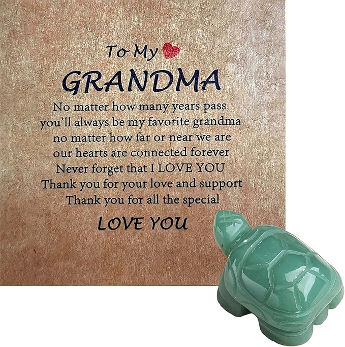Sea Turtle Gifts for Grandma, Birthday Graduation Gifts, Crystal Turtle Gift Set Emotional Support Stone Crystal with Love Card for Grandma, Long Distance Comfort Family Bonding-Aventurine