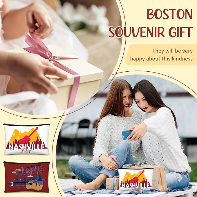 Reginary 6 Pcs City Cosmetic Bag Souvenir Gifts New York Zipper Pouch Chicago Souvenir Seattle Boston Nashville London Paris Italy Alaska Gifts Memento for Women Traveler(Nashville)