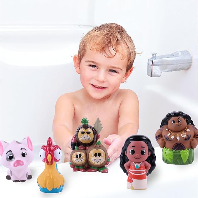 Disney Moana - 5 Piece Jumbo Squirter Bucket - Bath Toys for Baby and Toddlers - Includes Organizer Bucket - Store Bath Time Water Toys