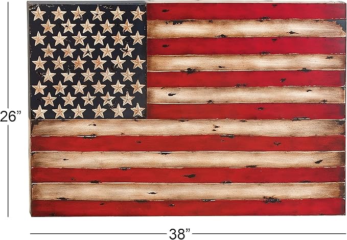 Deco 79 Metal American Flag Home Wall Decor Indoor Outdoor Wall Sculpture, Wall Art 38" x 2" x 26", Red