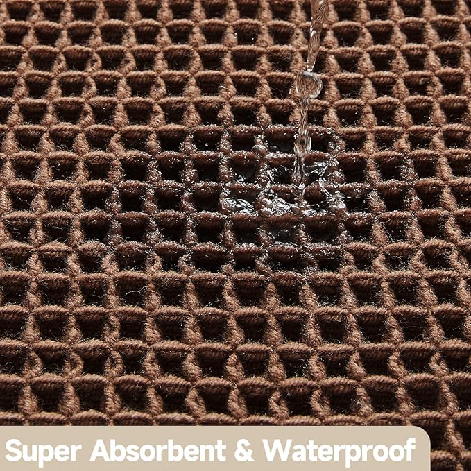 Waffle Runner Rug Bathroom, Long Boho Bathroom Rugs Non Slip Washable Super Absorbent Quick Dry Farmhouse Bath Decor, 72"x24" Mocha