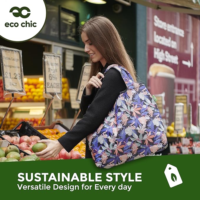 ECO CHIC Foldable Reusable Large Grocery Bags - Foldable Grocery Bags - Lightweight, Recycled & Reusable Shopping Bag - Waterproof, Packable Tote Fitting in Fine Grocery Bag Carrier