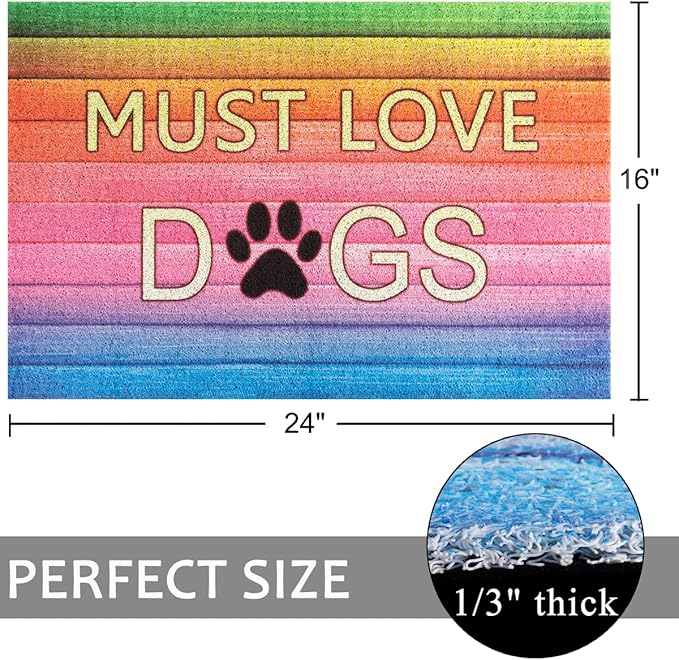 Darkyazi Colorful Doormats Entrance Front Door Rug Funny Outdoors/Indoor/Bathroom/Kitchen/Bedroom/Entryway Floor Mats，Non-Slip Polyvinyl Chloride (24"×16", Must Love Dogs-1)