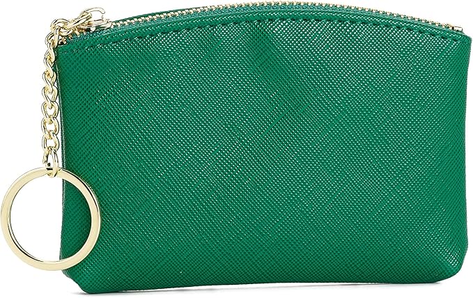 WOZEAH Artificial Leather Coin Purse Change Purse With Key Chain Ring Zipper For Men Women (Green)
