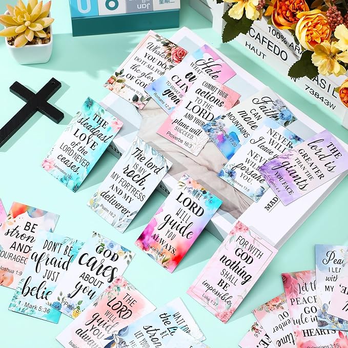 Blosssound 50 Pcs Inspirational Christian Magnets with Bible Verses Religious Refrigerator Magnet Motivational Quotes Fridge Scripture Positive Gifts for Home Office School Locker Decor(Floral)