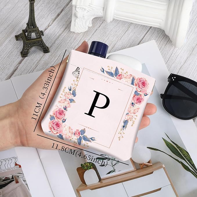 2Pcs Initial Letter PU Leather Small Squeeze Coin Purse Pouch Mini coin Bag Unique And Cute Wallet Cosmetic Bags For Women Girls Men Change Bag Letter P