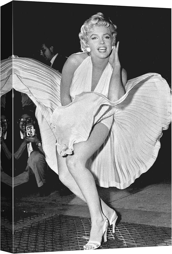 wall26 Canvas Print Wall Art Portrait of Marilyn Monroe with Dress People Pop Culture Historical Realism Famous Closeup Colorful Multicolor Classical for Living Room, Bedroom, Office - 32"x48"