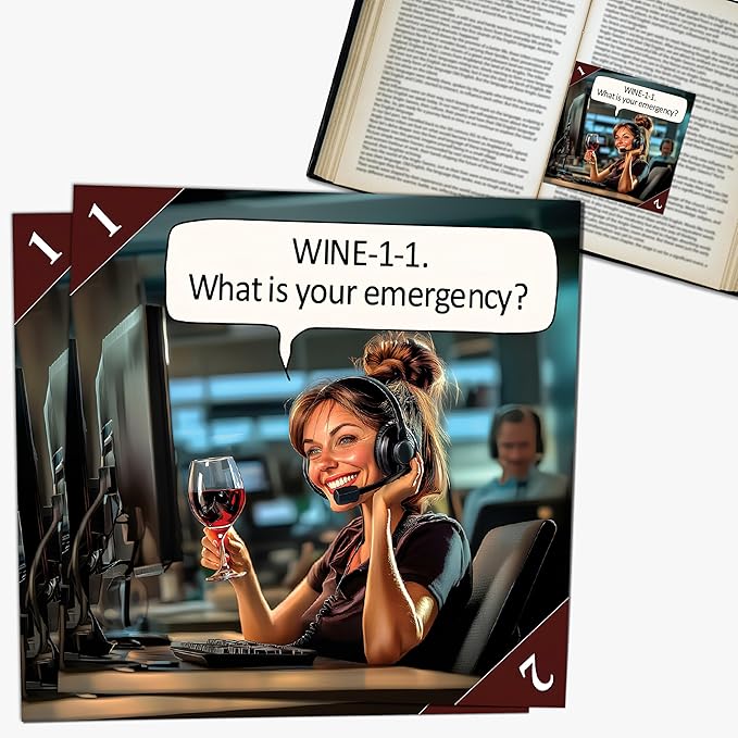 Bookmarks – Set of 2 | Wine-1-1 Operator | Wine-Themed Line-Marking Bookmark for Readers | Funny Gift for Book Clubs, Moms & Readers Who Sip | Patented, Made in USA