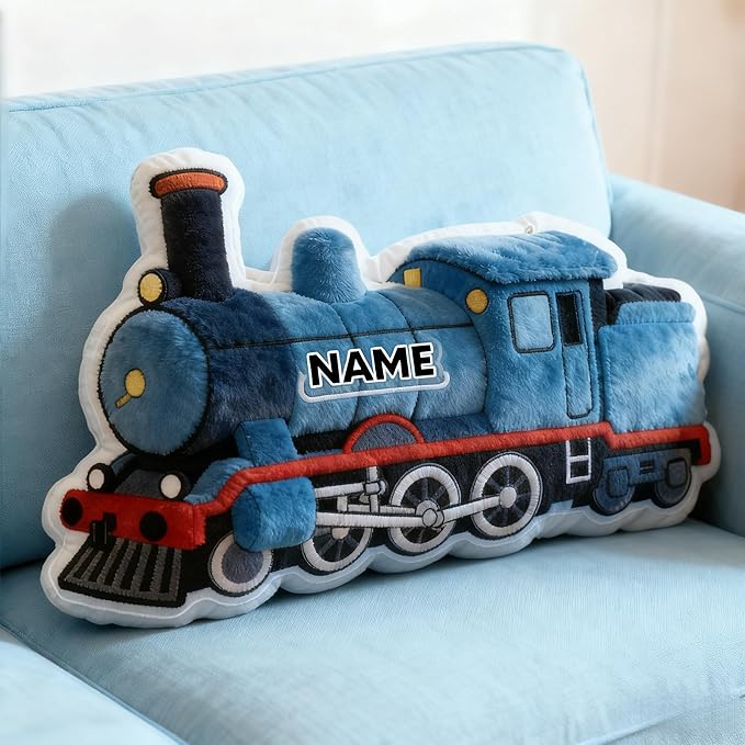 Personalized Train Shaped Pillow, Custom Name Plush Stuffed Pillows, Suitable for Beds, Sofas, Bedrooms, Living Rooms Custom Decorative Cushion Gifts for Birthday and Anniversary