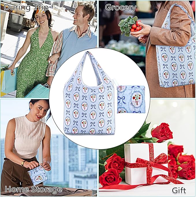 LOLOMLO 6 Pack Eco-Friendly Reusable Grocery Bags Lightweight Durable Washable Shopping Tote Foldable Outings Storage Pouch