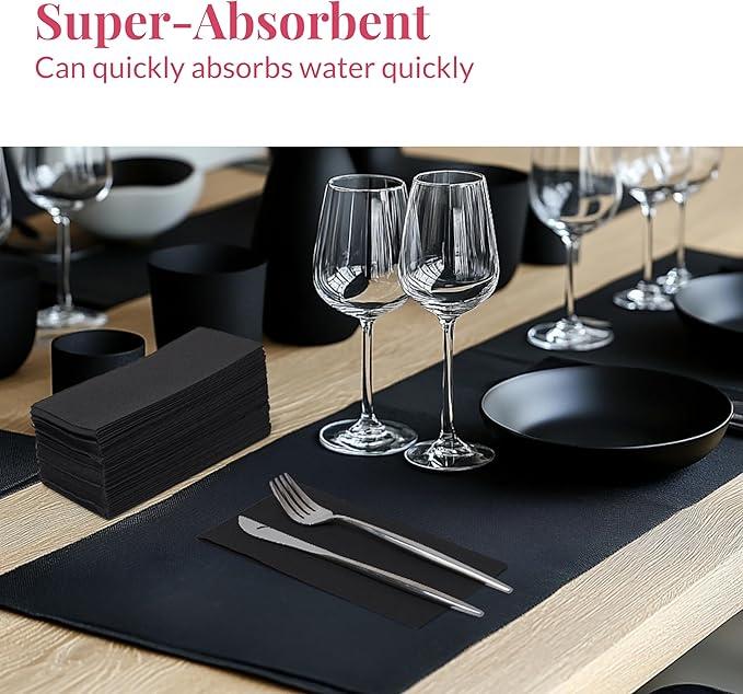 Prestee Black Dinner Napkins Disposable - Soft and Absorbent Paper Hand Towels for Dinner Parties and All Types Events - Pre folded Linen-Feel Paper Towels - Convenient -7.8" x 4" - 50 Count