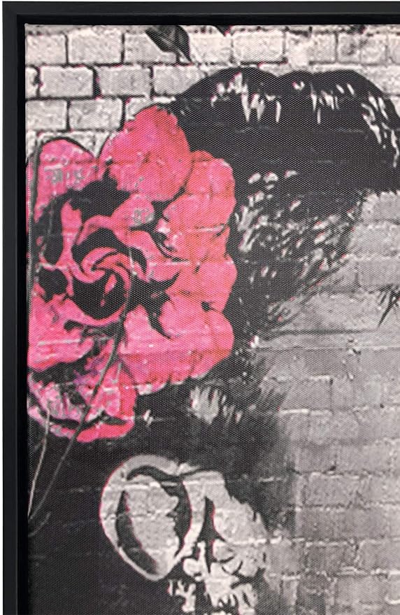 Wieco Art Framed Art Canvas Prints of Banksy Life is Beautiful Abstract Artwork for Wall Decor Black Frame