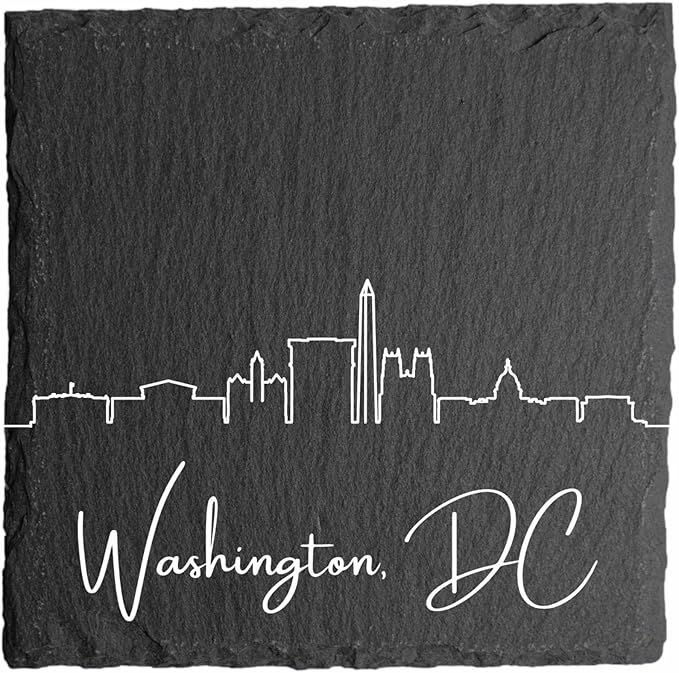 Blue Ridge Mountain Gifts - Washington DC Skyline Coasters, Set of 4 - District of Columbia Souvenir, Slate Coasters with Minimalist Skyline, Housewarming Gift for Friends, Family, & Neighbors