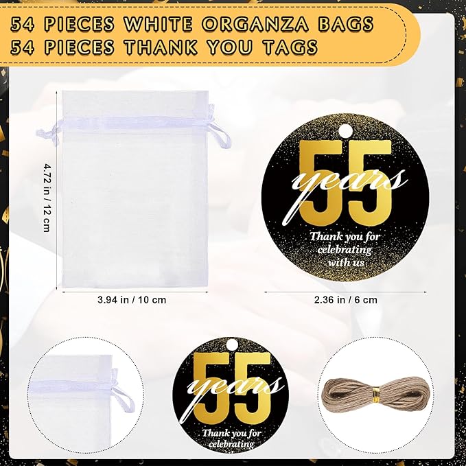 Dandat 54 Sets 55th Birthday Party Favors for Guests Birthday Beer Opener Keychain Cheers to 55 Bottle Opener Keychain with Thank You Cards and Gift Bags for Anniversary Wedding Party Favors