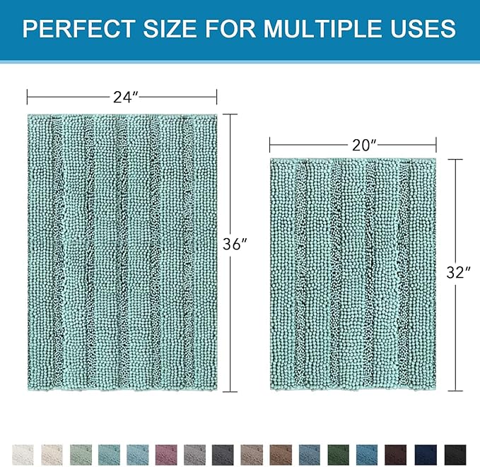 H.VERSAILTEX 2 Piece Bathroom Set - Super Absorbent Chenille Striped Bath Mats - Non Skid, Machine Washable - Eggshell Blue, 24 x 36 Plus 20 x 32 Inches