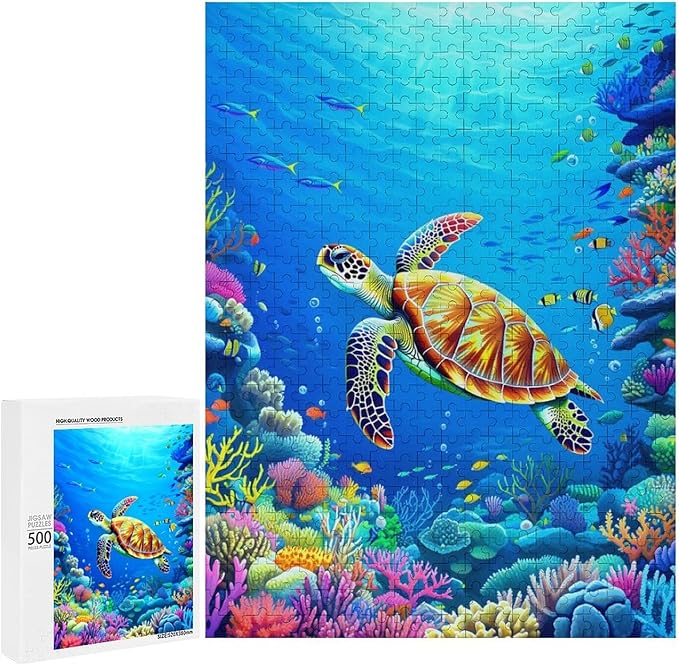 Jigsaw Puzzles for Adults 500 Piece - Sea Turtle Wooden Puzzle，Puzzle Games， Stress Relief Games，Funny Puzzles，Unique Gifts for Wall Art ，Family Puzzles，Educational Games