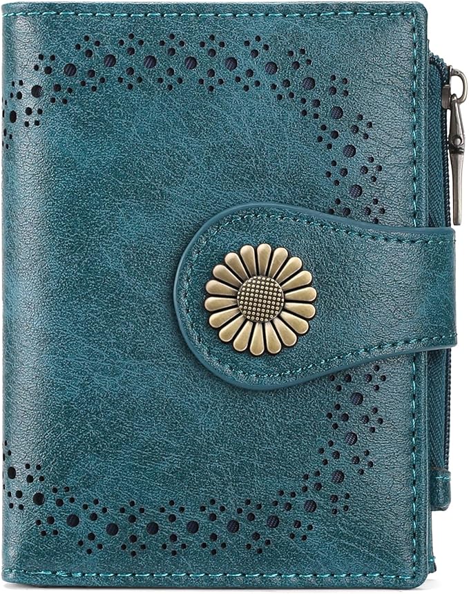 SENDEFN Small Wallets for Women Bifold RFID Blocking Leather Card Holder Compact Wallet with Zipper Coin Pocket