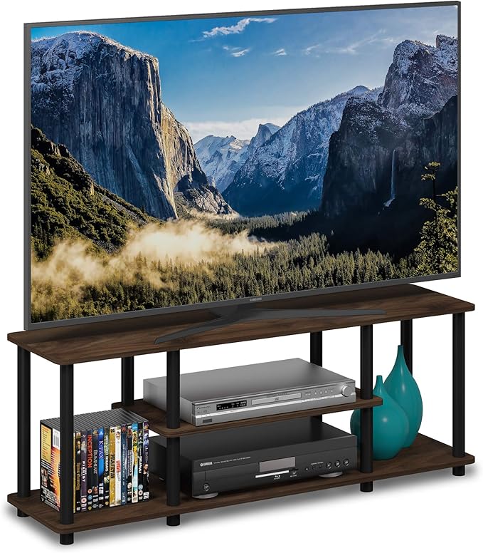 Furinno Turn-N-Tube No Tools 3D 3-Tier Entertainment TV Stand up to 50 inch TV, Round Tubes, Columbia Walnut/Black